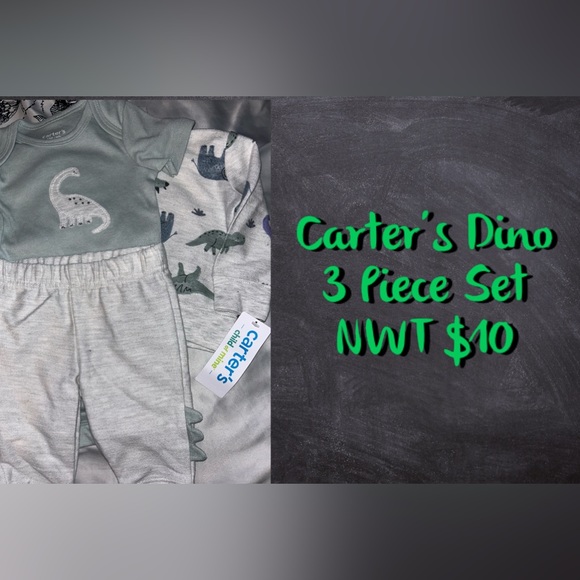 Carter’s Child Of Mine Dino 3 Piece Set NEW 0-3 months - Picture 1 of 2